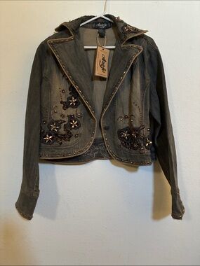 Angfu Authentic Art-to-Wear Embellished Jacket Grey Stonewash XXL